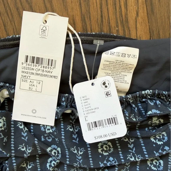 NWT Free People - Rhythm Ruffle Strapless One Piece Swimsuit size L - Picture 3 of 3